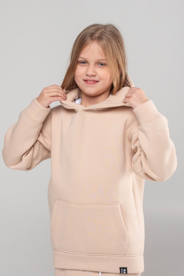 Fleece Hoodie for Girls. Color: Beige
