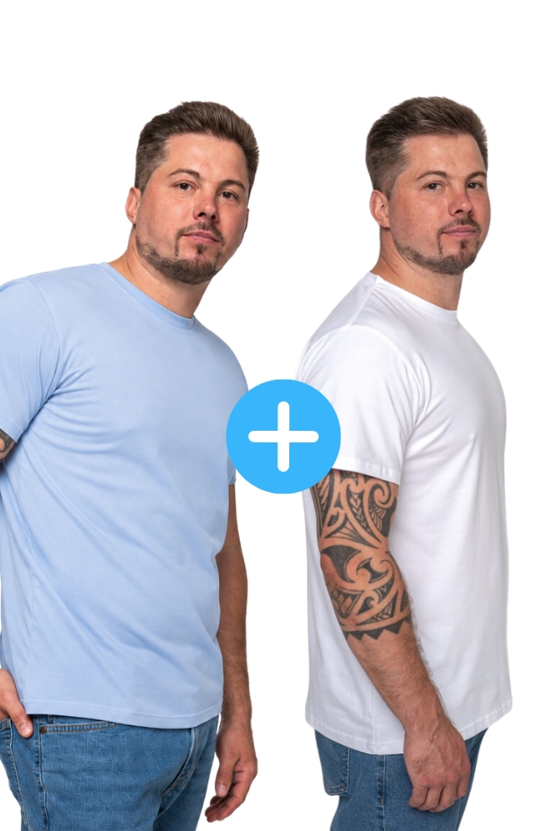 A set of 2 basic Kopo men's t-shirts: White, blue