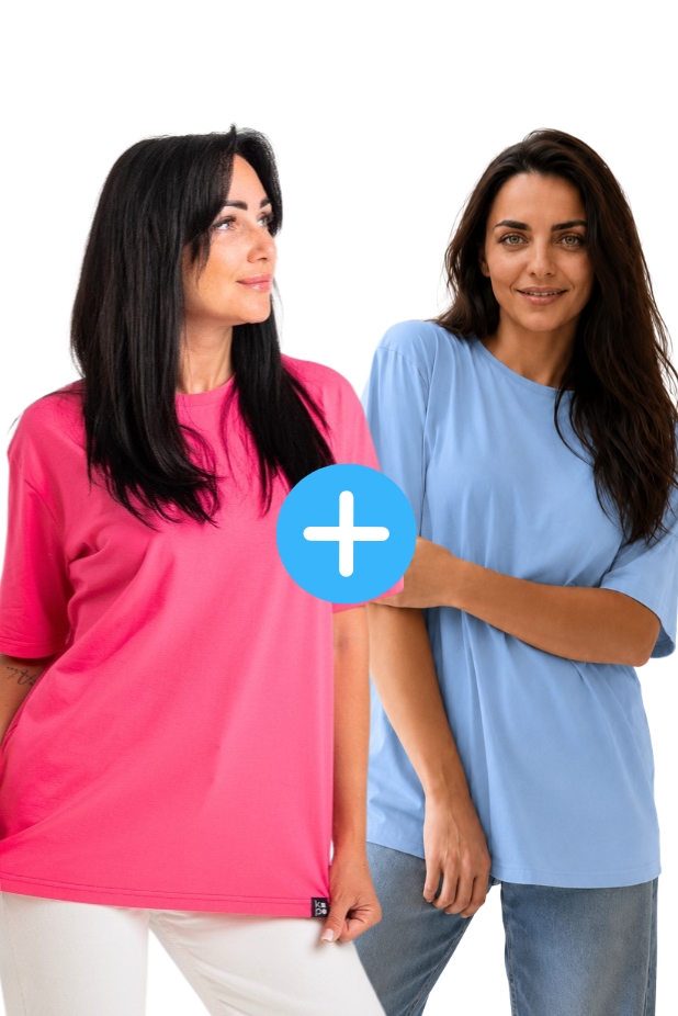 Set of 2 women's oversize Kopo t-shirts: blue, pink