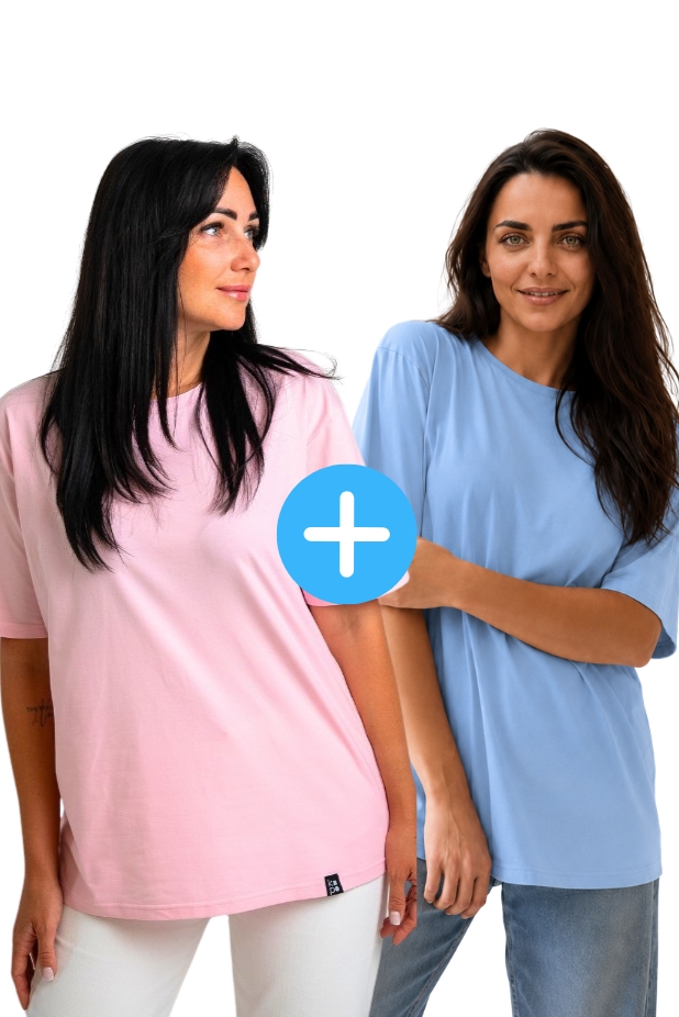 Set of 2 women's oversize Kopo t-shirts: blue, lemon