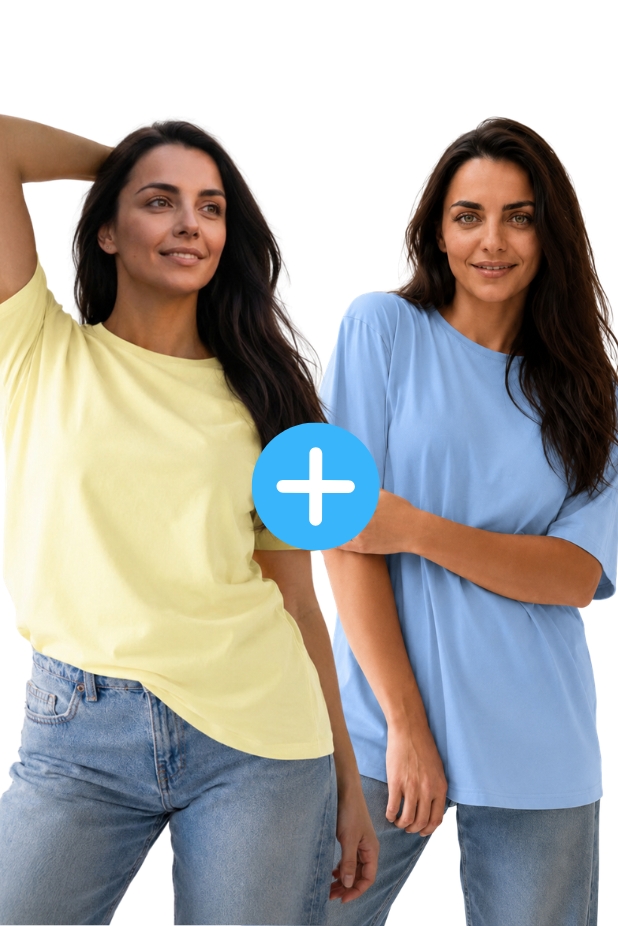 Set of 2 women's oversize Kopo t-shirts: blue, lemon