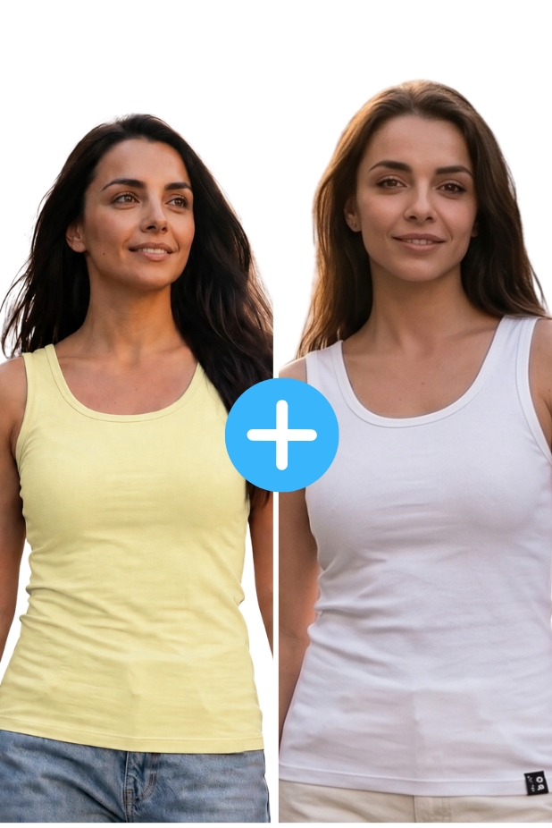 Set of 2 women's basic Kopo tops:  white, lemon