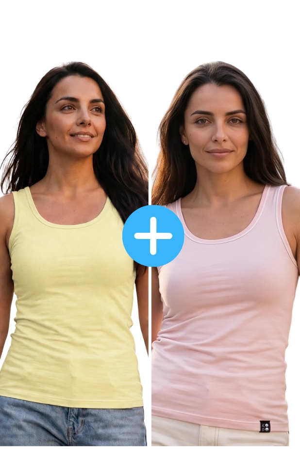 Set of 2 women's basic Kopo tops:  powder and lemon