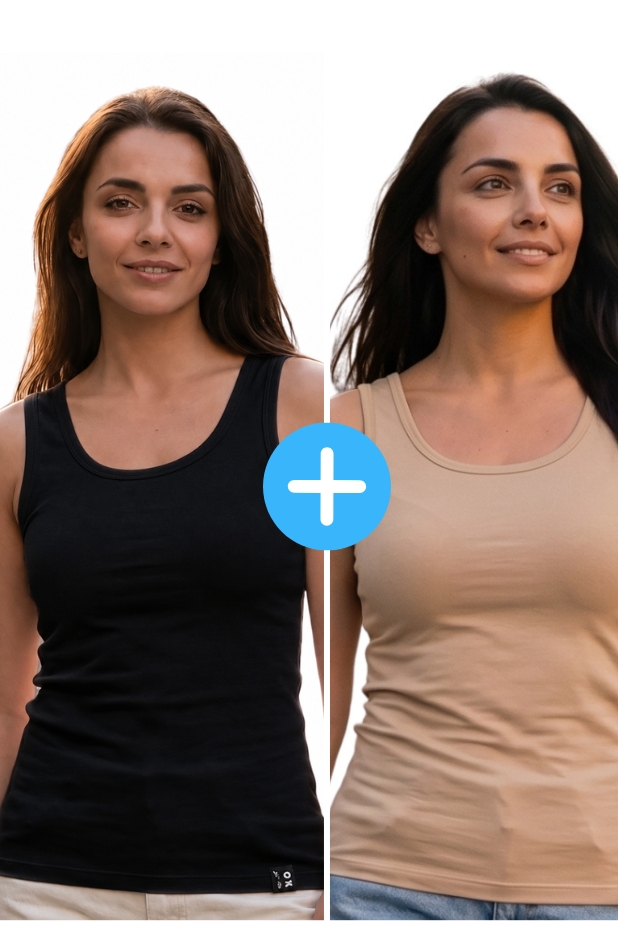 Set of 2 women's basic Kopo tops:  black, beige