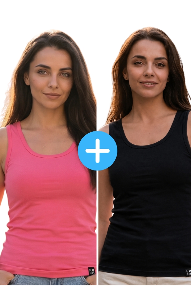 Set of 2 women's basic Kopo tops:  black and pink