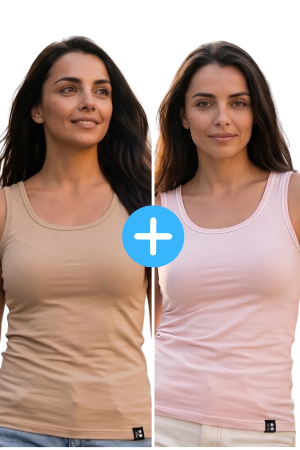 Set of 2 women's basic Kopo tops:  powder and beige