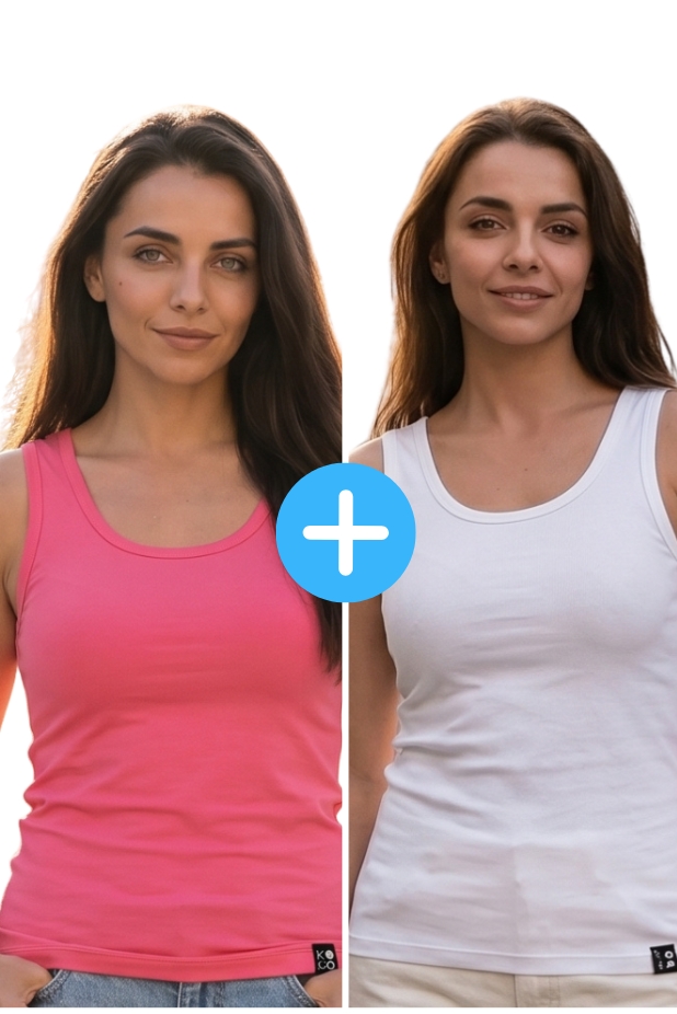 Set of 2 women's basic Kopo tops:  white and pink
