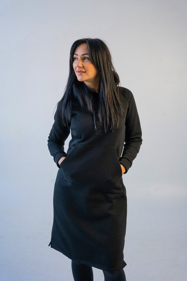 Warm hoodie dress with fleece